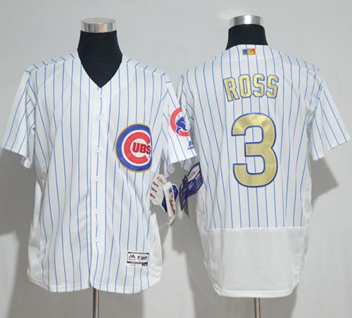 Cubs #3 David Ross White(Blue Strip) Flexbase Authentic Gold Program Stitched MLB Jersey